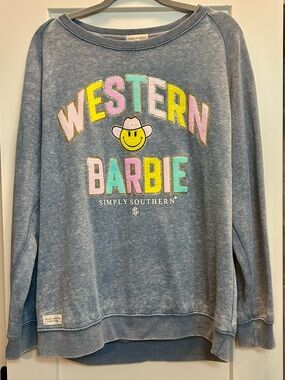 Simply Southern Blue 'Western Barbie' Pastel Graphic Crewneck